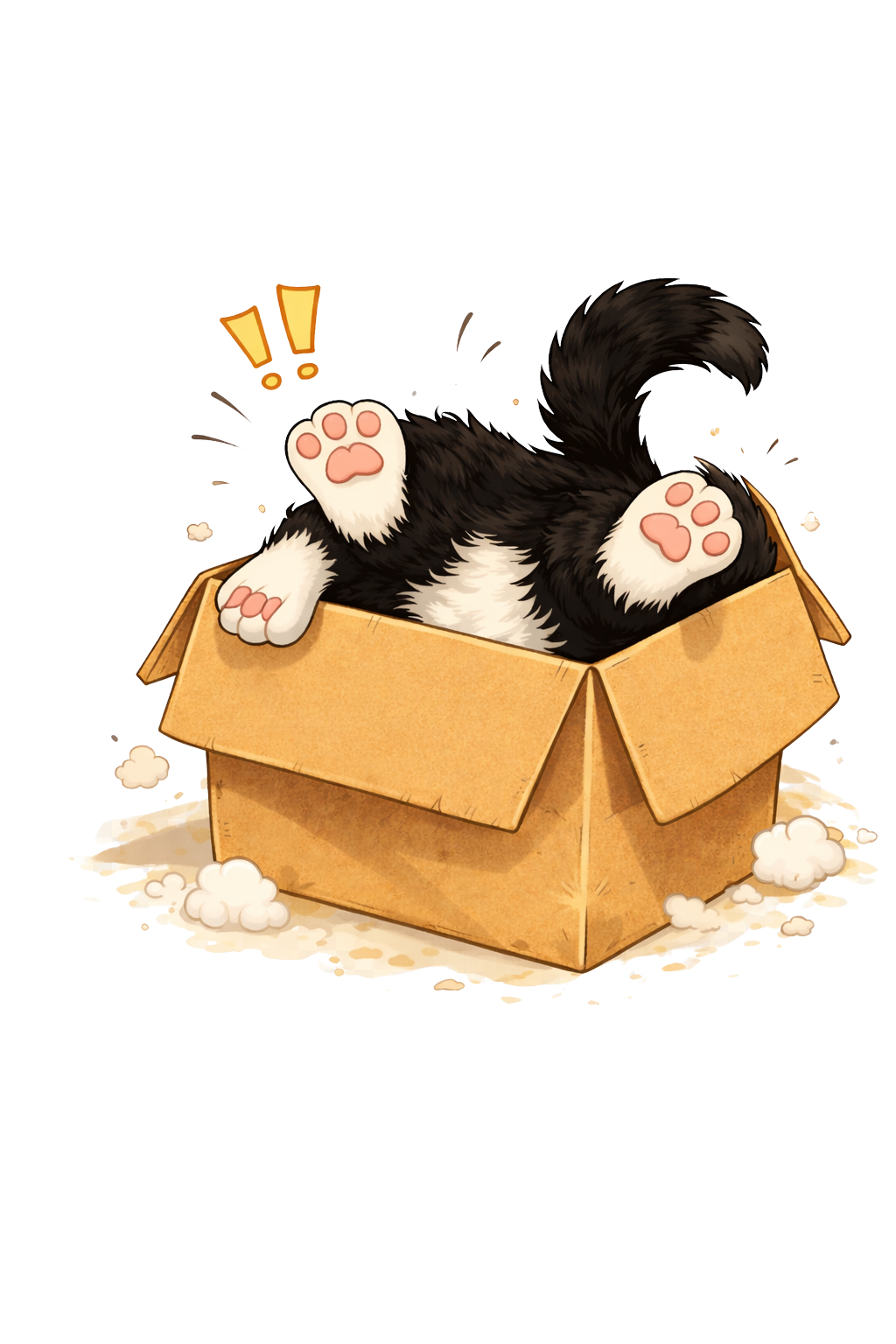 Gizzy popping out of cardboard box