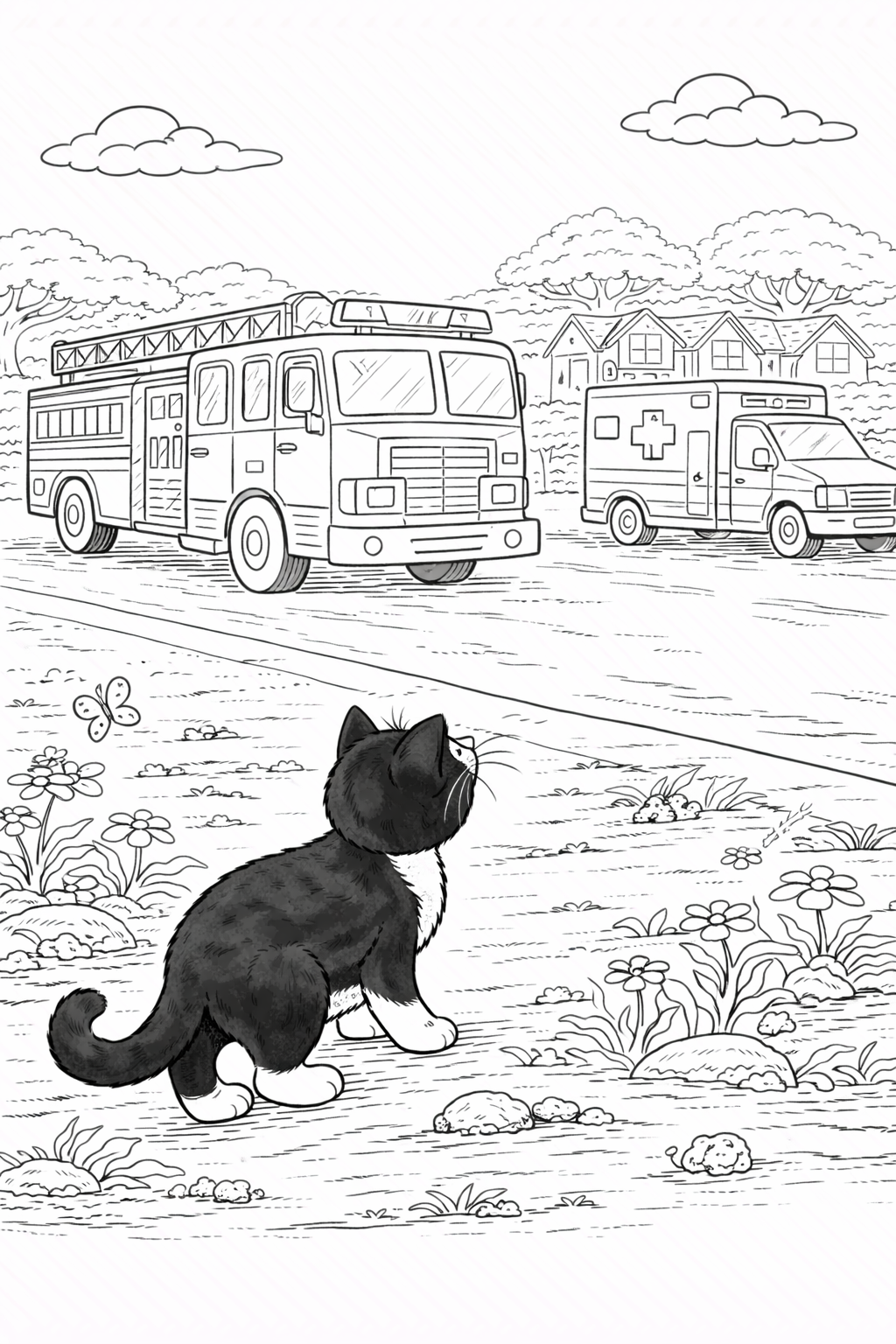 Schwarz-weiße Einsatzfahrzeuge Malvorlage